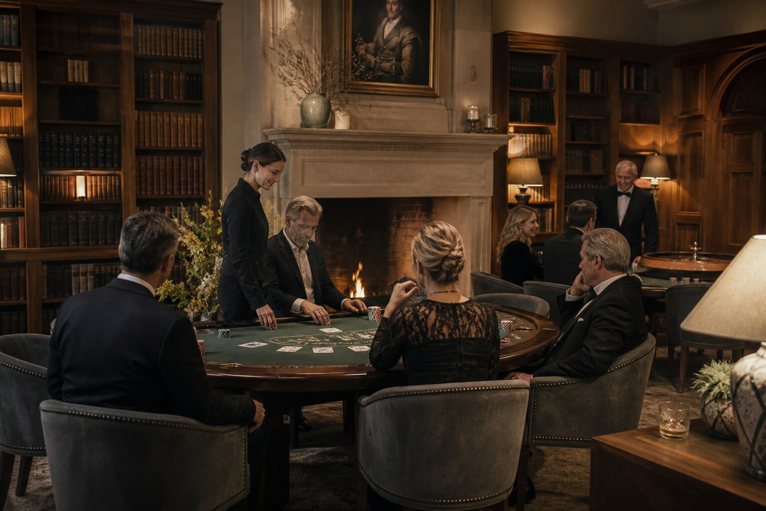 Casino tables within the manor library